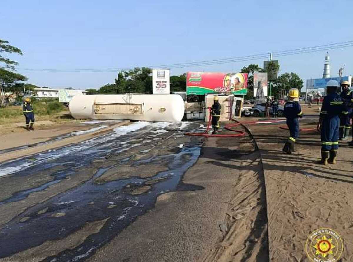 Gas tanker overturns near Tema motorway roundabout